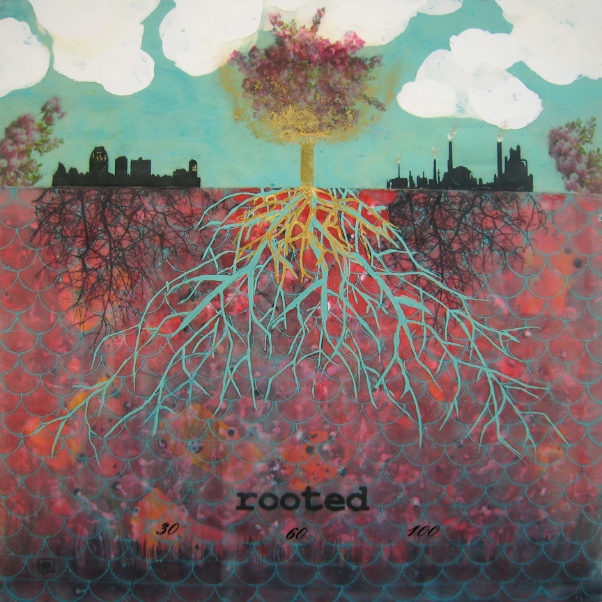 Rooted- Encaustic icon for theStory 24"x24" encaustic, mixed media, gold leaf on panel 2011